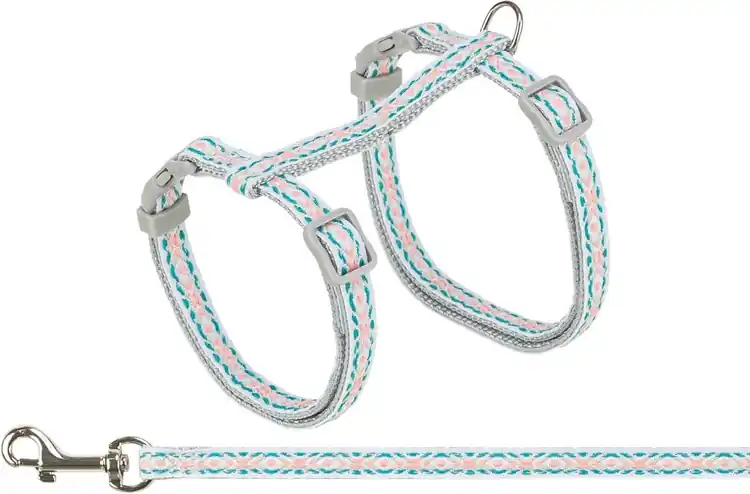 Kattsele med koppel, retro, 28-45 cm/10 mm, 1,20 m, grå/blå Erbjudande