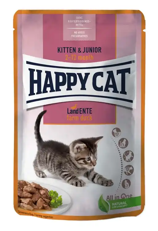 Bästa pris HappyCat våt/sås, Kitten/Junior anka, 85 g