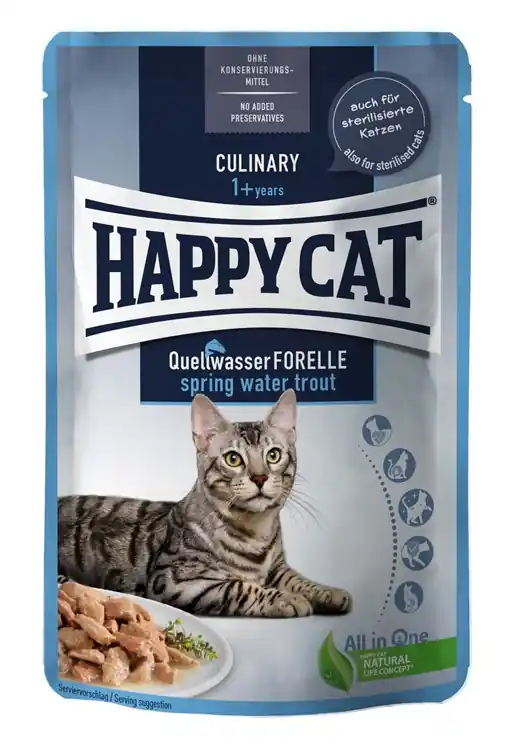 Säker betalning HappyCat våt/sås, forell, 85 g