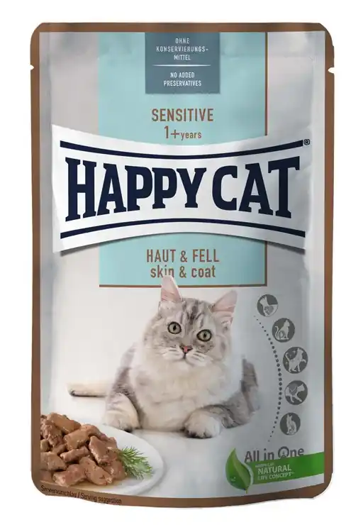 HappyCat våt/sås, Skin & Coat, 85 g Snabb frakt