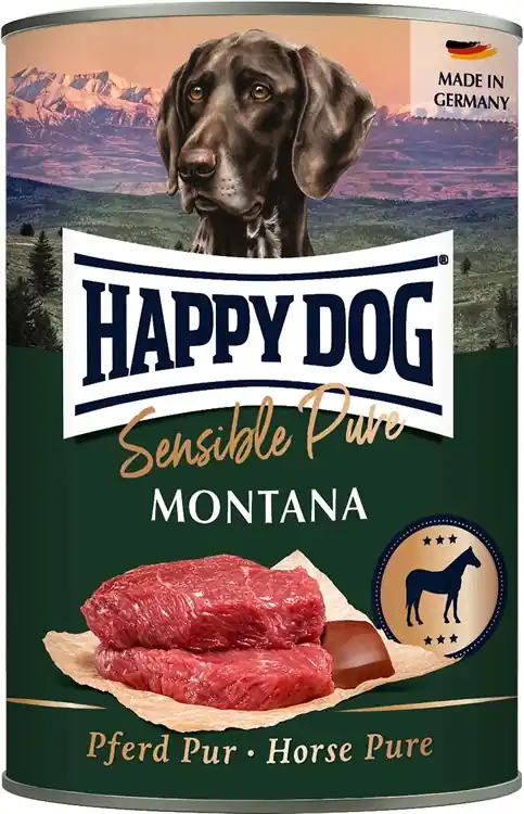 Sänkt pris HappyDog konserv Montana 100% häst 400 g