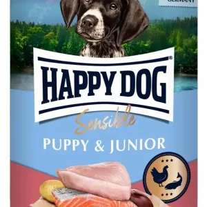 Billig HappyDog konserv Puppy & Junior kyckling, lax & potatis