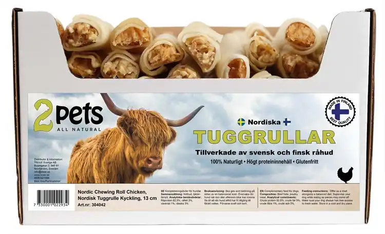2pets Nordisk tuggrulle med kyckling, 13 cm Expressleverans