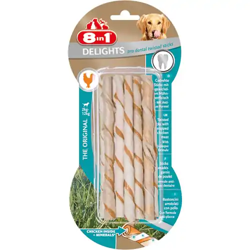 8in1 Delights Twisted Sticks Dental Chicken, 10 st Rabatter