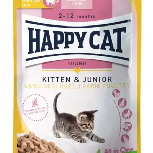 Erbjudande HappyCat våt/sås, Kitten/Junior fågel 85 g NY