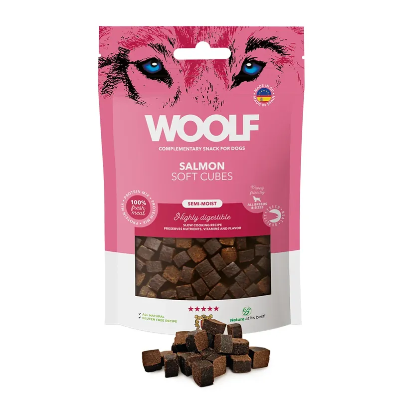 Snabb leverans WOOLF Soft Cubes Salmon 100 g