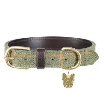 Hundhalsband Tweed/Läder Grön Kampanj