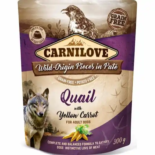 Beställ idag Carnilove - Påsepaté med vaktel och gul morot, 300g