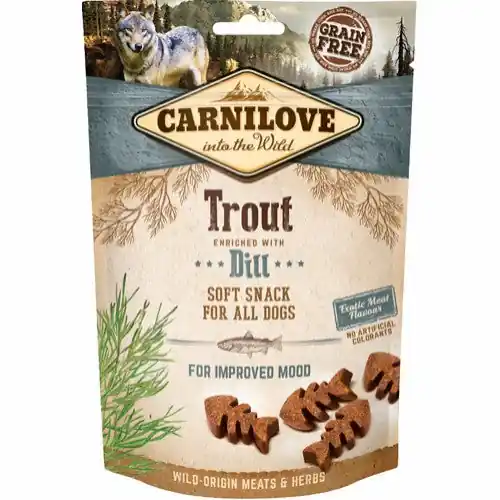 Snabb leverans Carnilove - Mjuka Snacks, öring & dill, 200g