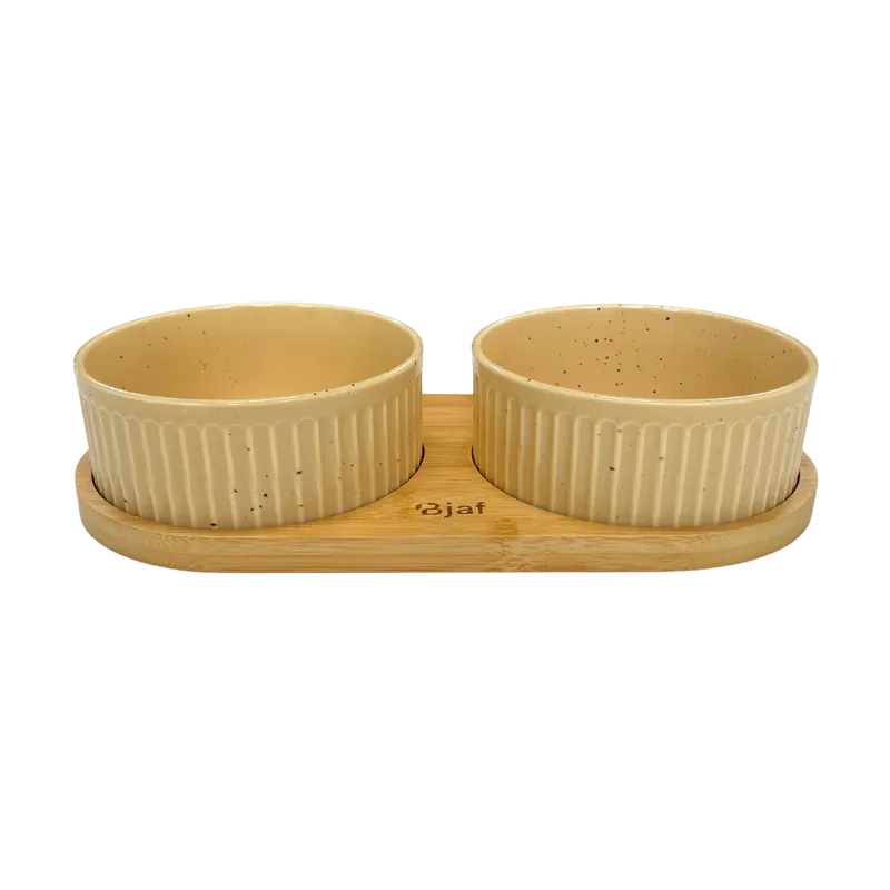 Bjaf - Creme Freja skålset med bambusunderlag, double Billig