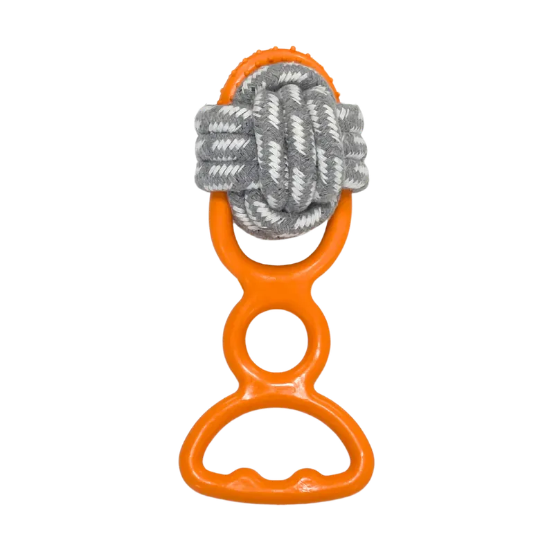 Orange dragleksak med rep och tuggbit, 20 cm Premium
