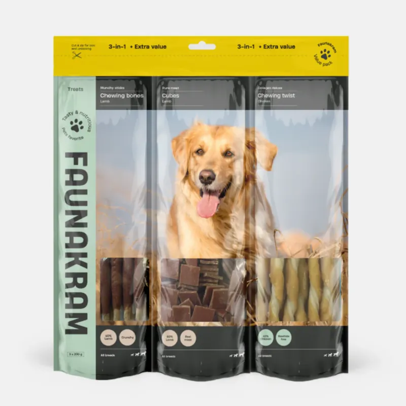 Endast denna vecka Faunakram - 3i1 Mega snackpaket 3, 600g