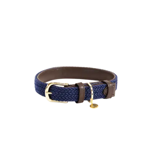 Premium Kentucky flätad nylon hundhalsband Marinblå