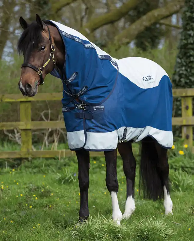 Snabb frakt Horseware Rambo - Summer Series Utetäcke med V-front - Marinblått