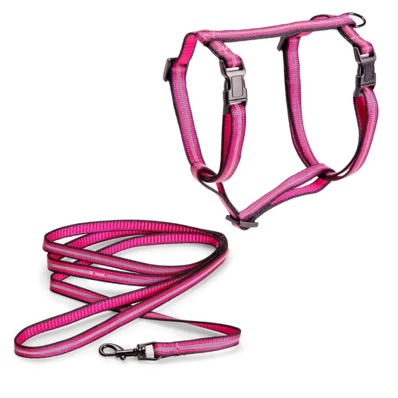 Basic Cat Reflective Sele + Koppel Rosa Fynd