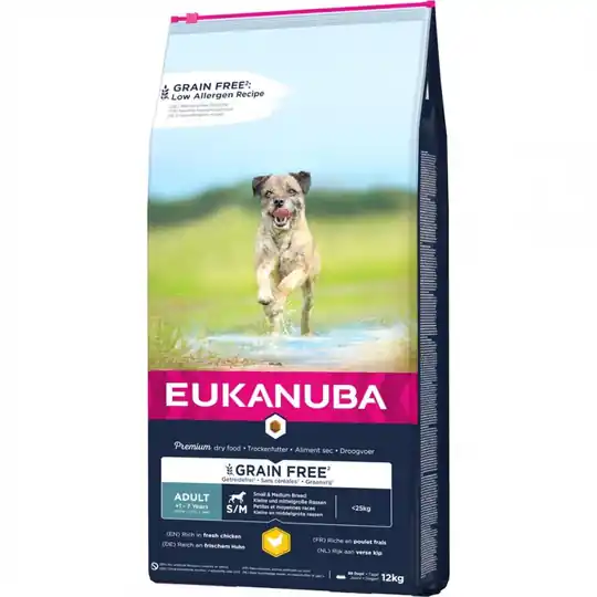 Eukanuba Dog Adult Grain Free Small & Medium Chicken (12 kg) Snabb leverans