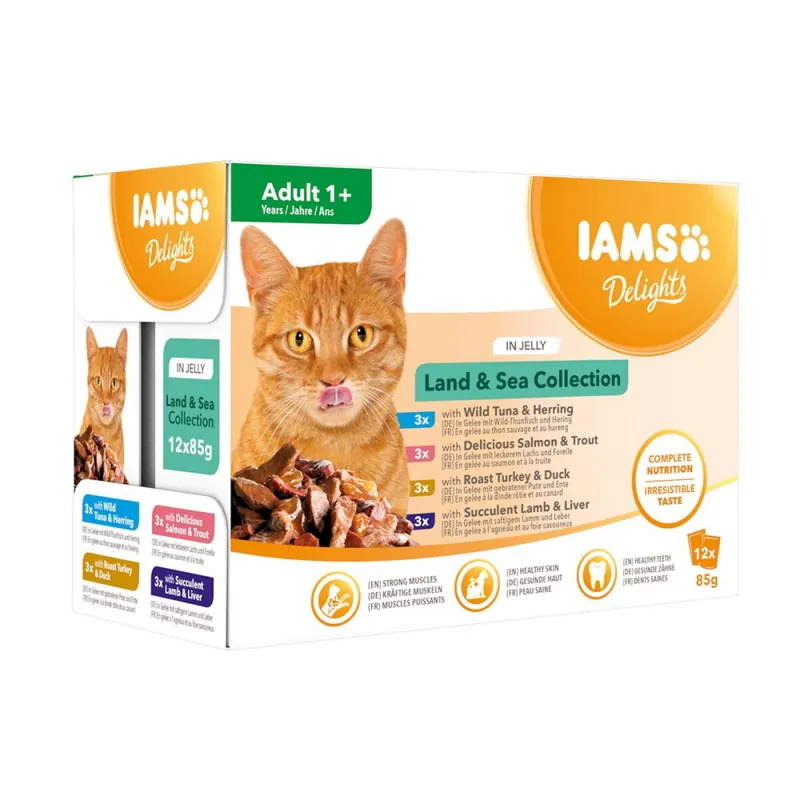 Erbjudande Iams Delights in jelly Multipack Land & Sea 12x85 g