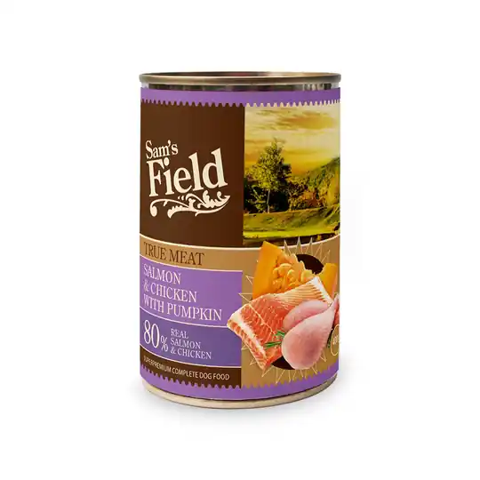 Beställ nu Sam‘s Field Salmon & Chicken 400 g