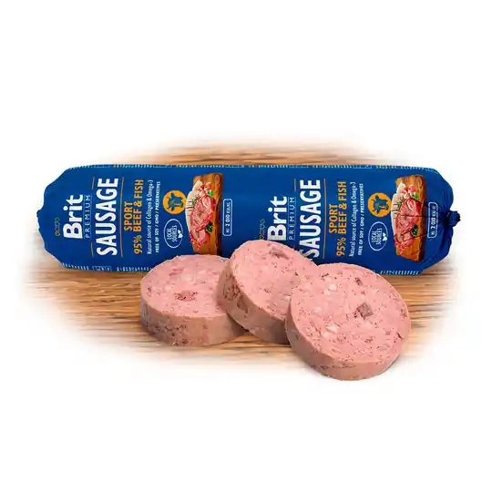 Billigare Brit Premium Köttkorvar Biff & Fisk Sport