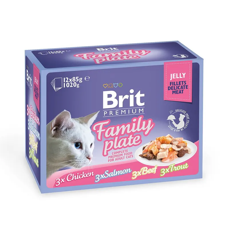 Billig Brit Premium Pouches Fillets in Jelly Family Plate (12x85g)