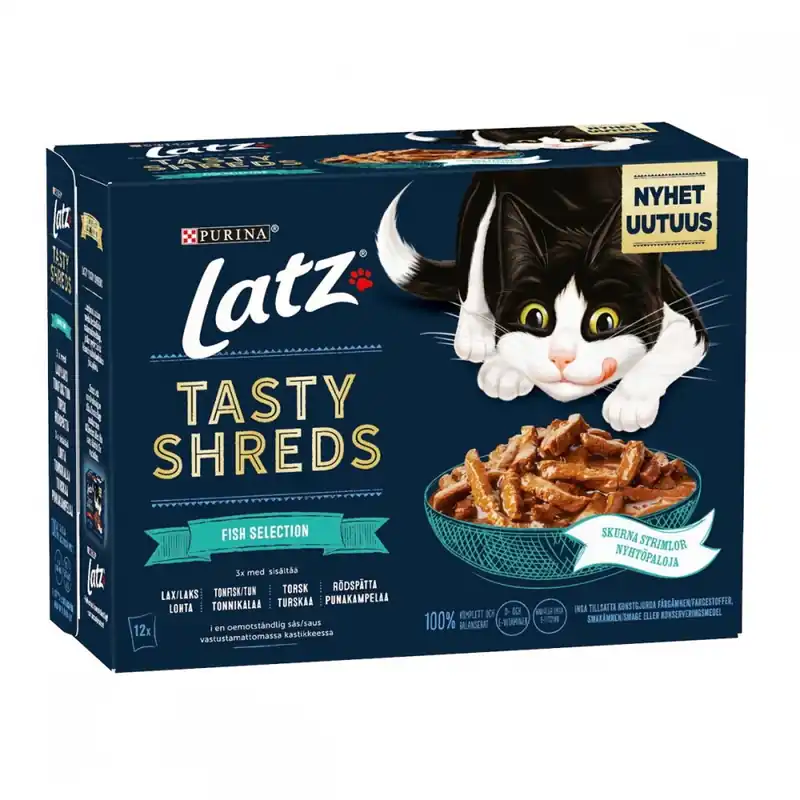 Latz Tasty Shreds Fish Selection Multipack 12x80 g Kampanjpris