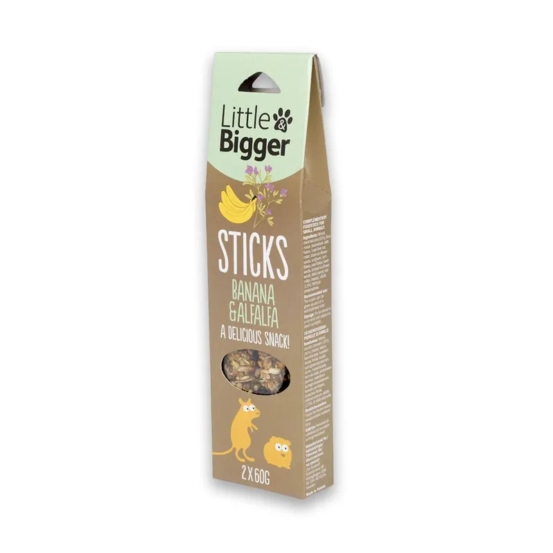 Snabb frakt Little&Bigger Sticks Smådjur Banan & Alfalfa 2x60 g