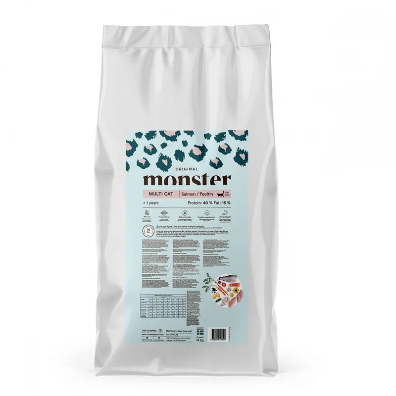 Populär Monster Cat Adult Multicat Salmon & Poultry (14 kg)