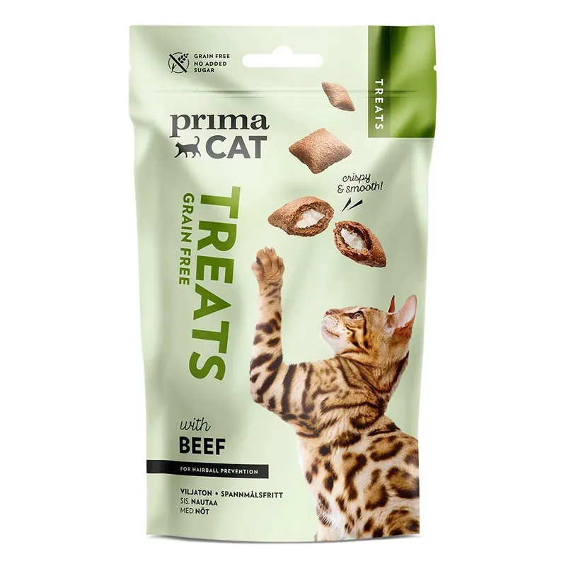 PrimaCat Crunchy Grain Free Beef Anti-hairball 40 g Begränsat antal