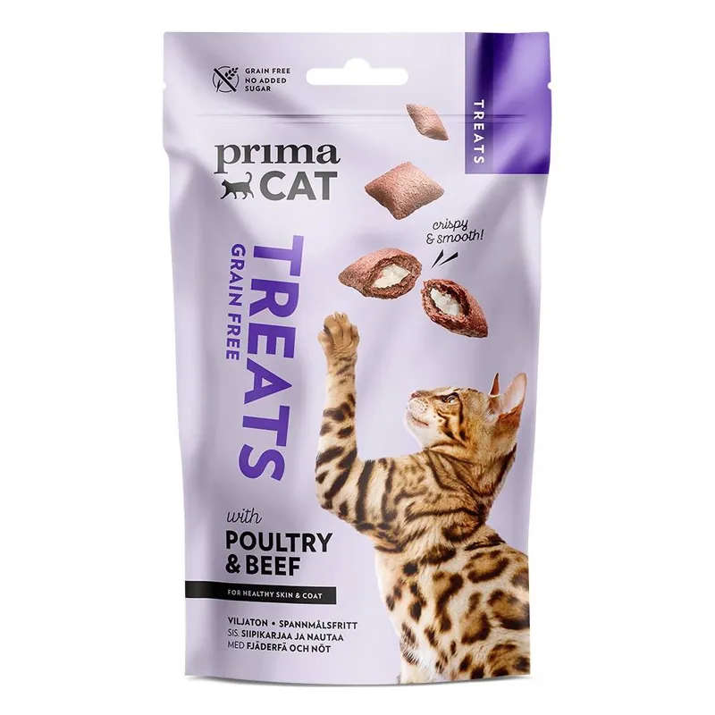 PrimaCat Crunchy Grain Free Poultry & Beef for Skin & Coat 40 g Begränsat erbjudande
