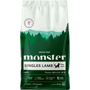 Premium Hundfoder Monster Dog Grain Free Singles Lamb All Breed, 12 kg