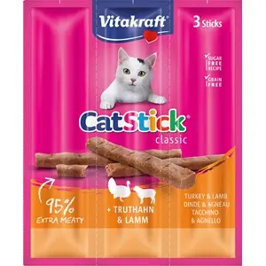 Kattgodis Vitakraft Cat Stick Mini Kalkon och Lamm, 3-pack Bästa pris
