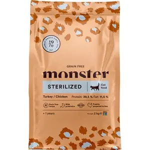 Snabb frakt Kattmat Monster Cat Grain Free Sterilized Turkey/Chicken 2 kg