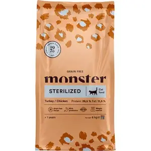 Beställ nu Kattmat Monster Cat Grain Free Sterilized Turkey/Chicken 6 kg