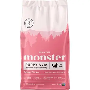Säker betalning Valpfoder Monster Dog Grain Free Puppy Small/Medium Turkey/Chicken, 12 kg