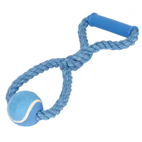 Flossrep med tennisboll och handtag - Blå Populär