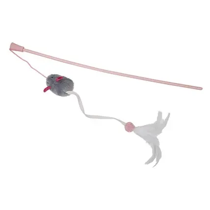 Kattvippa grå mus med lång svans och vit fjäder Fynd