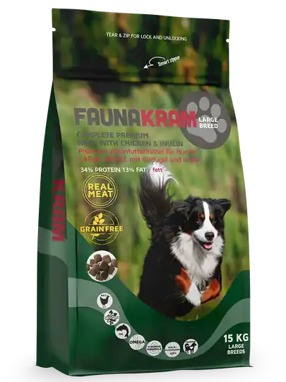 Faunakram Hundmat REAL MEAT Premium Kvalité - Stora raser 40 kg + Fynd