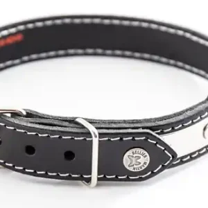Nyhet Martin Sellier Classique Svart Läderhalsband med Vit Söm (56 cm)