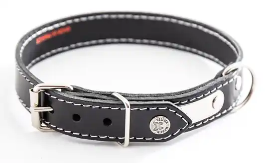 Nyhet Martin Sellier Classique Svart Läderhalsband med Vit Söm (56 cm)