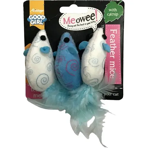 Meowee Feather Mice - Kattleksak, 7 cm Snabb leverans