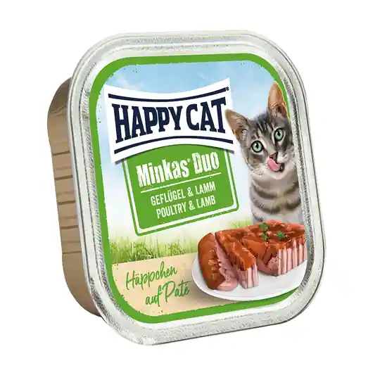 Handla nu 10 + 2 på köpet! Happy Cat Minkas Duo - Bitar med paté 12 x 100 g - Fjäderfä & lamm