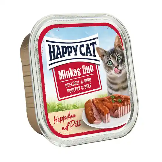 Kundfavorit 10 + 2 på köpet! Happy Cat Minkas Duo - Bitar med paté 12 x 100 g - Fjäderfä & nötkött
