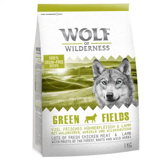 Begränsat antal 2 + 1 på köpet! 3 x 1 kg Wolf of Wilderness Classic/Soft - Adult Green Fields - Lamb