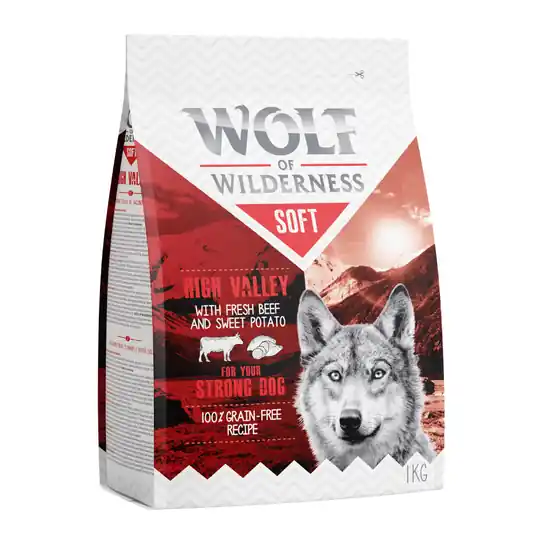 2 + 1 på köpet! 3 x 1 kg Wolf of Wilderness Classic/Soft - Adult Soft - High Valley - Beef Endast denna vecka