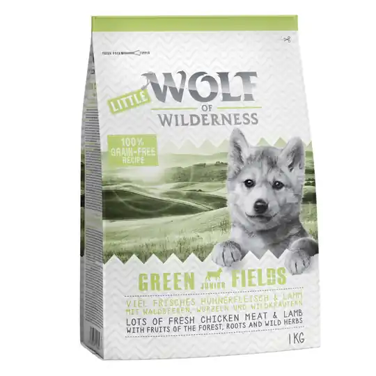 Sänkt pris 2 + 1 på köpet! 3 x 1 kg Wolf of Wilderness Classic/Soft - Junior Green Fields - Lamb