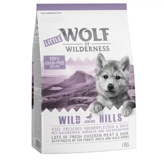 2 + 1 på köpet! 3 x 1 kg Wolf of Wilderness Classic/Soft - Junior Wild Hills - Duck Sänkt pris