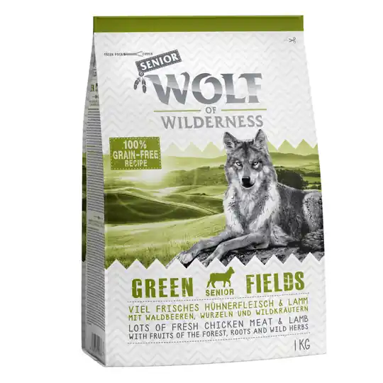 2 + 1 på köpet! 3 x 1 kg Wolf of Wilderness Classic/Soft - Senior Green Fields - Lamb Snabb frakt