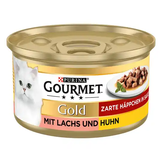 Rea 24 + 12 på köpet! 36 x 85 g Gourmet Gold - Möra bitar i sås - Lax & kyckling