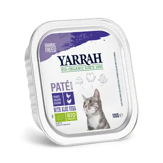24 + 6 på köpet! 30 x 100 g Yarrah Organic Paté / Chunks kattmat - Organic Paté Eko-kyckling & eko-kalkon med eko-aloe vera Reapris