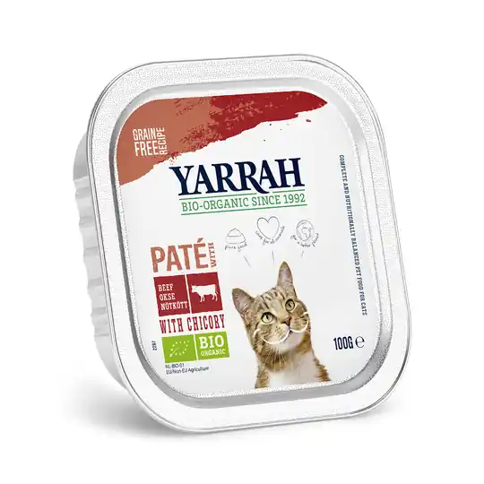 Nyhet 24 + 6 på köpet! 30 x 100 g Yarrah Organic Paté / Chunks kattmat - Organic Paté Eko-nötkött med eko-cikoria